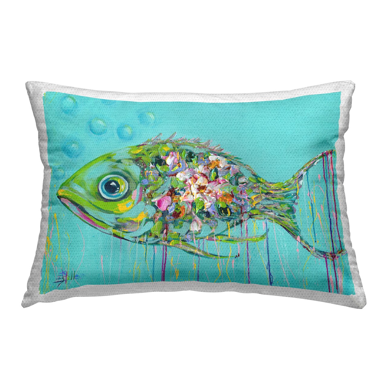 Stupell Industries Painterly Drip Fish Outdoor Printed Throw Pillow Design by Estelle Grengs, 14 x 7 x 20